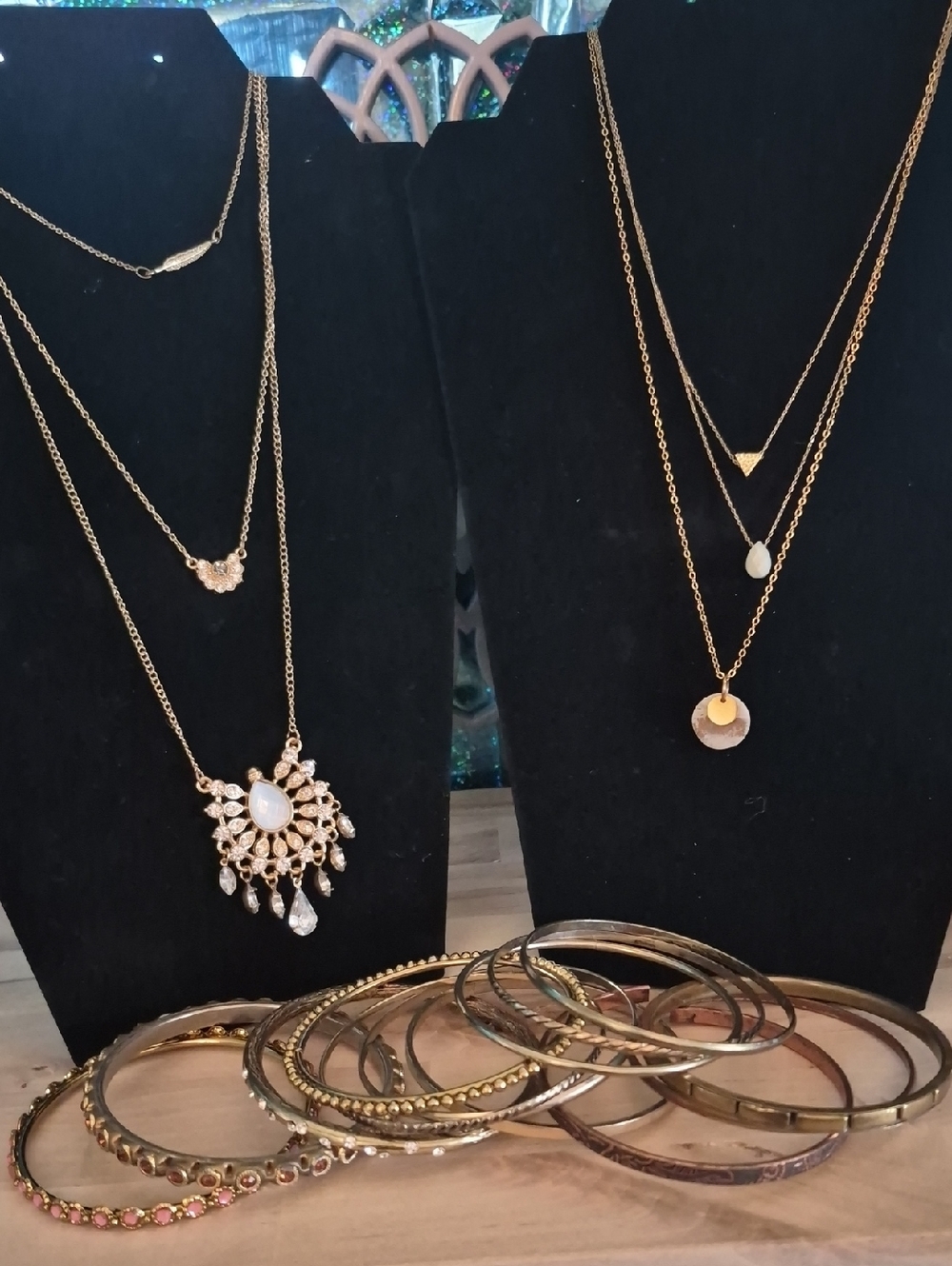 Gold-Tone Layered Necklace Set with Bangles - Women Jewelry